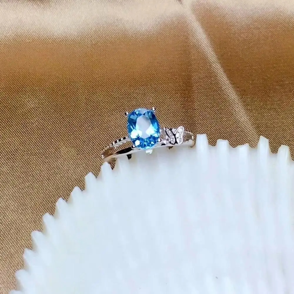 

shilovem 925 silver sterling rings natural topaz cute fine Jewelry women wedding new wholesale open gift new 6*8mm mj0608992agb