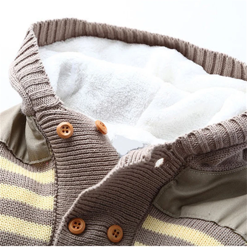 Осенний Детский комбинезон для новорожденных утепленный Зимний вязаный свитер в