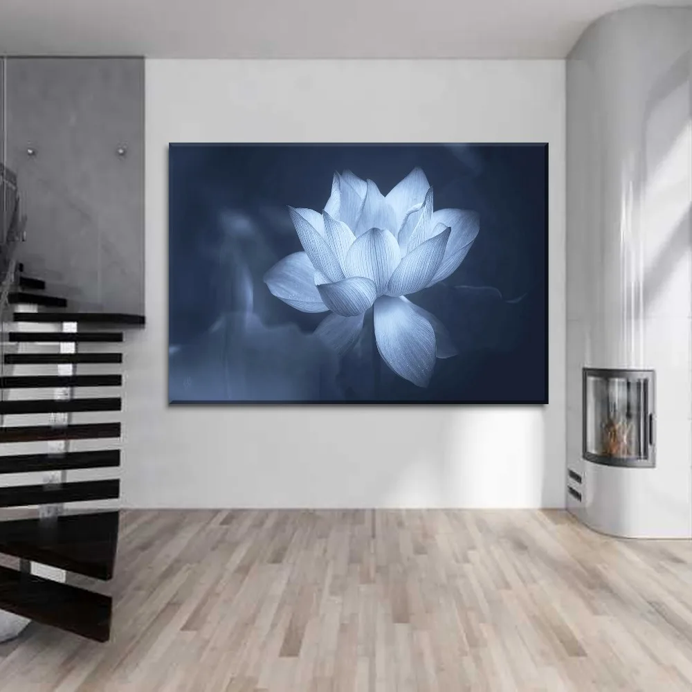Картина с черно белым цветком лотоса 5 шт. модульная стильная картина тип печати