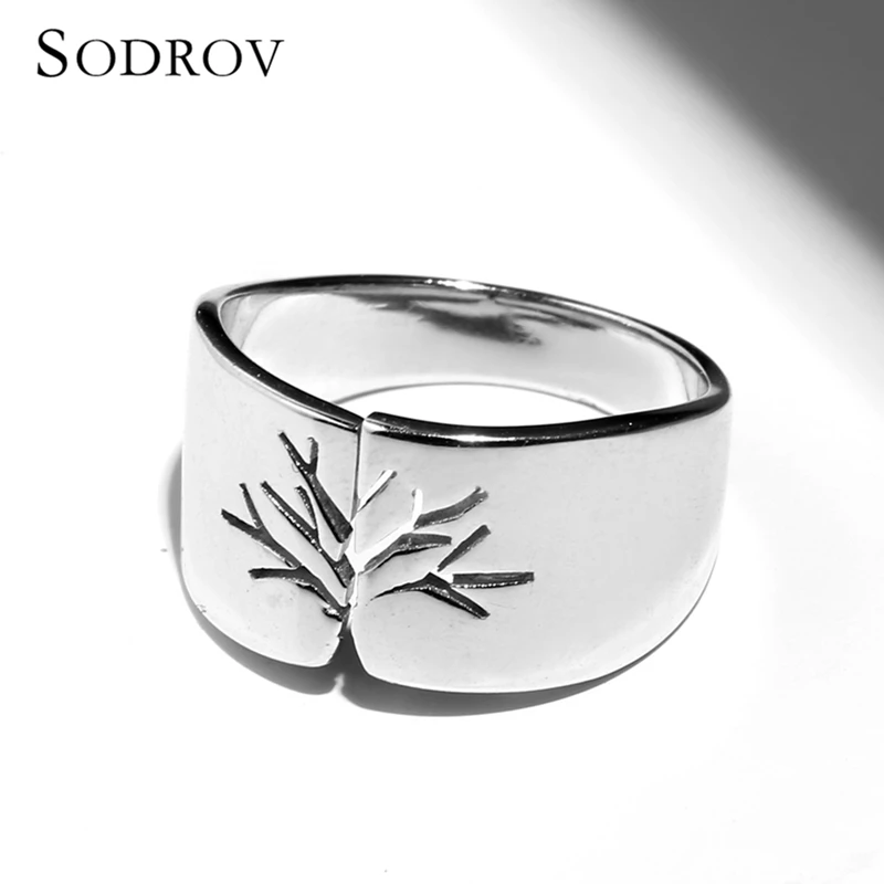 Дерево подлинное серебро 925 пробы регулируемое Открытое кольцо панк и Модные