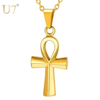 u7 small egyptian ankh crucifix necklaces pendants gold color stainless steel cross necklace for men hip hop jewelry p1230