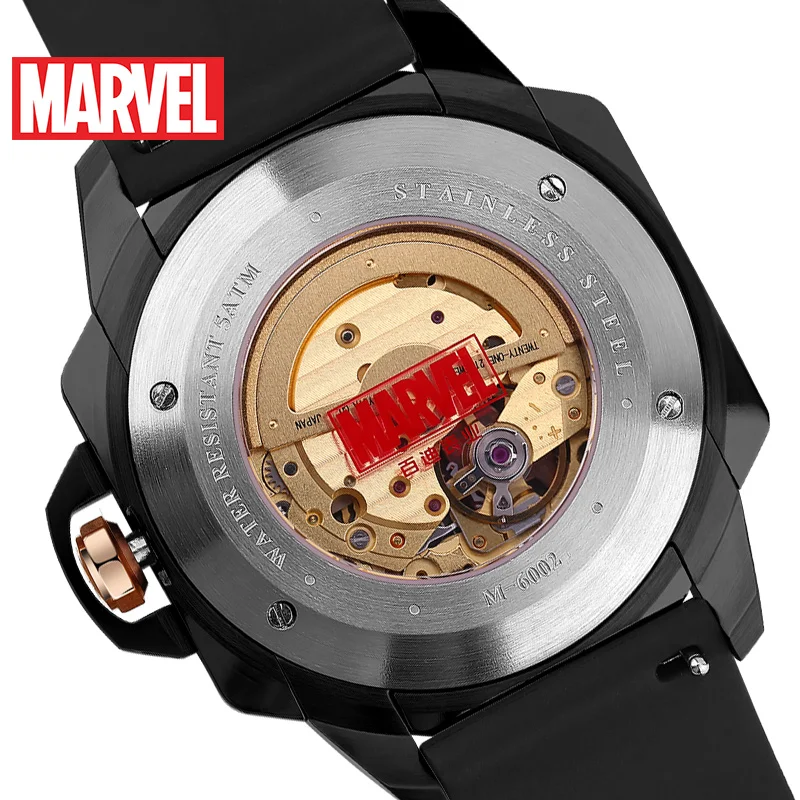 Официальные автоматические механические часы от disney Marve the avengers с кожаным ремешком из нержавеющей стали, ограниченная m-6002
