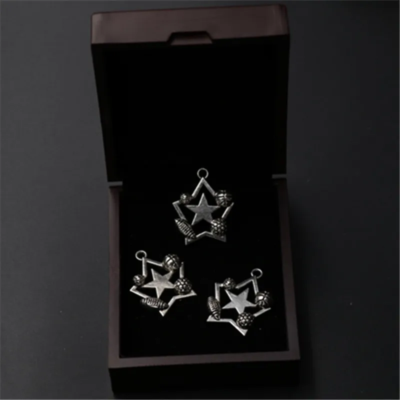 

8pcs Antique Silve four Ball Sports glamour Necklace Bracelet DIY Fashion Jewelry Double Five Stars Charm Alloy Pendants A84