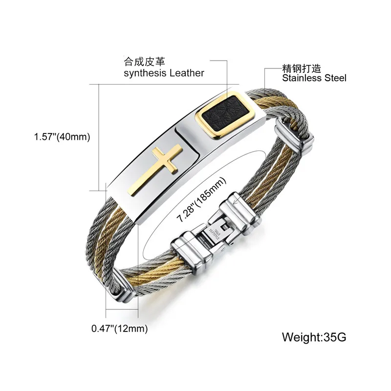 2018 Новый Для мужчин браслет 3 ряда Провода цепи Браслеты крест модные панк 316L