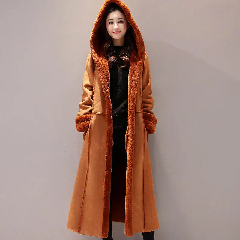 Куртка женская с капюшоном замшевая длинная утепленная Вельветовая C4810|Женские