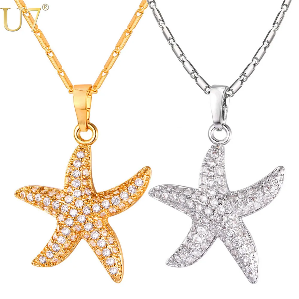 U7 Кристалл Морская Звезда Кулон Цепочки Ожерелье Женские Ювелирные Изделия