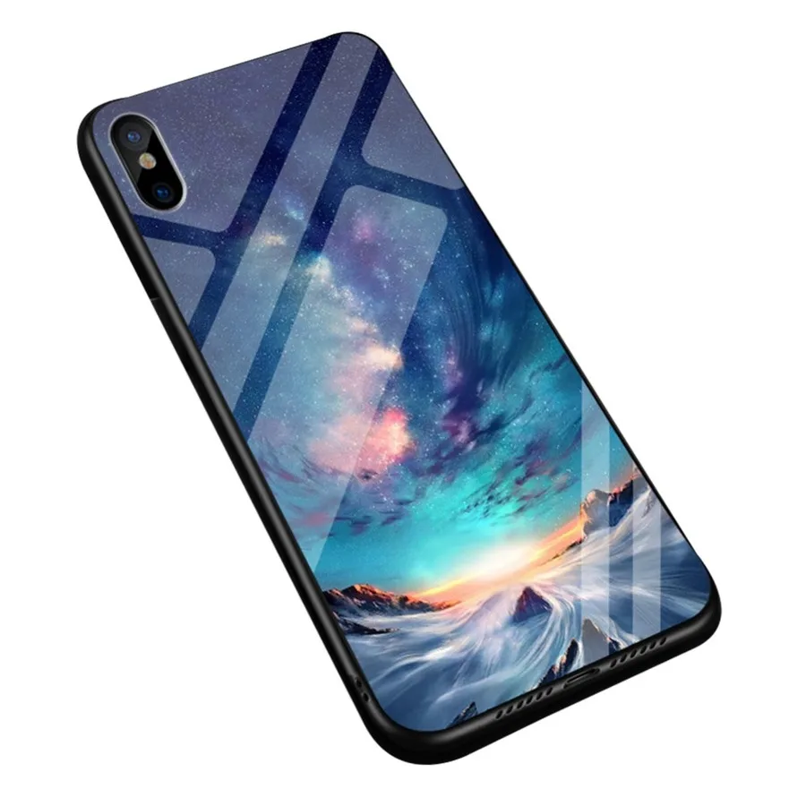 Гладкого закаленного Стекло чехол для iPhone X XS Max XR 8 7 Plus красочные Аврора мечта с