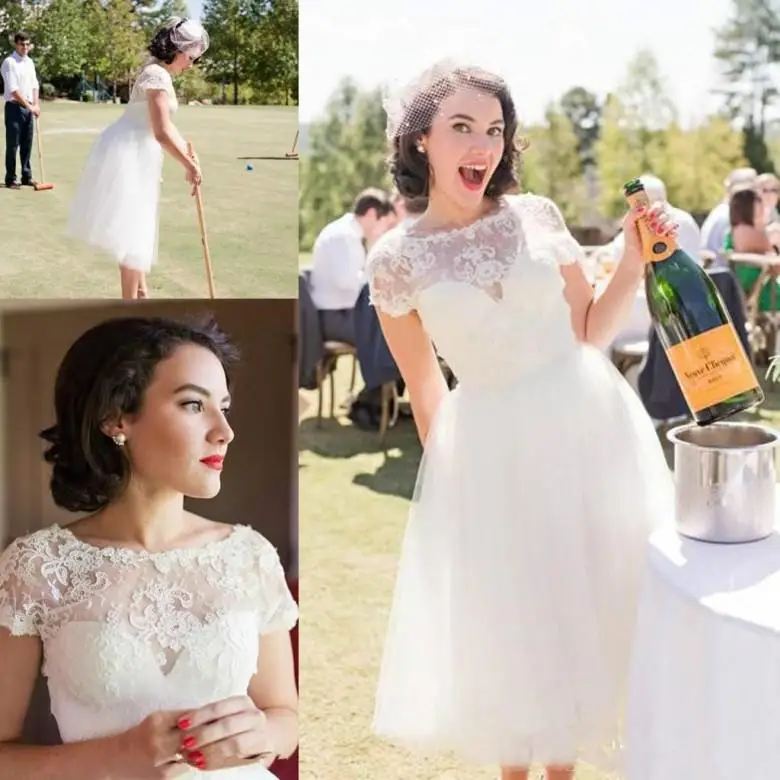 

Beautiful Short Wedding Dresses Sheer Summer Beach Garden Tulle Country Wedding Dress Plus Size Vestido de novia Bridal Gowns