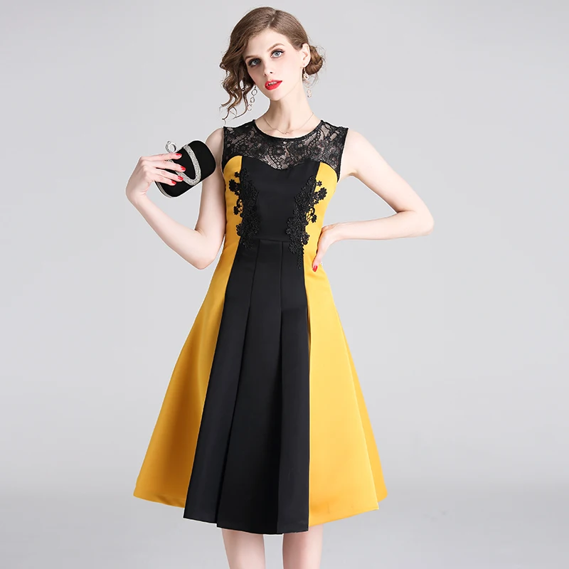 Новое платье без рукавов с контрастными кружевами женское летнее пляжное для