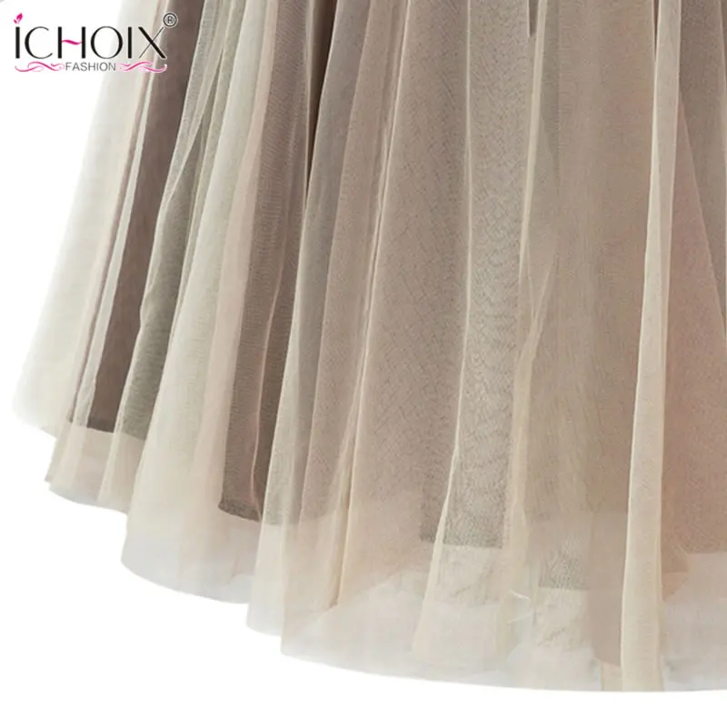 

2019 Summer Multi Layers Tulle Skirt Elastic Waist Party Mesh Midi Skirt Woman Elegant Vintage Short Tutu Woman Skirt