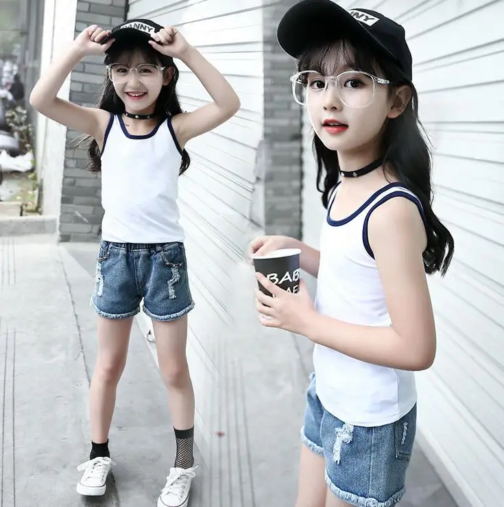 Хлопковые майки для девочек спортивная одежда рубашки летние детские жилеты 2018