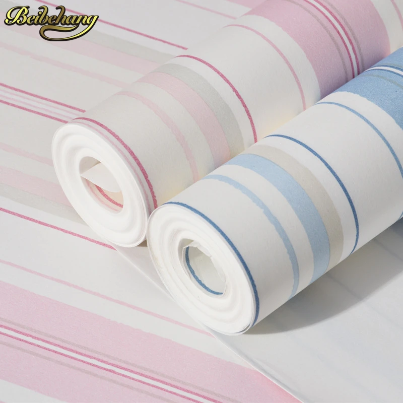Современные модные горизонтальные обои в белую и синюю полоску для детской стены