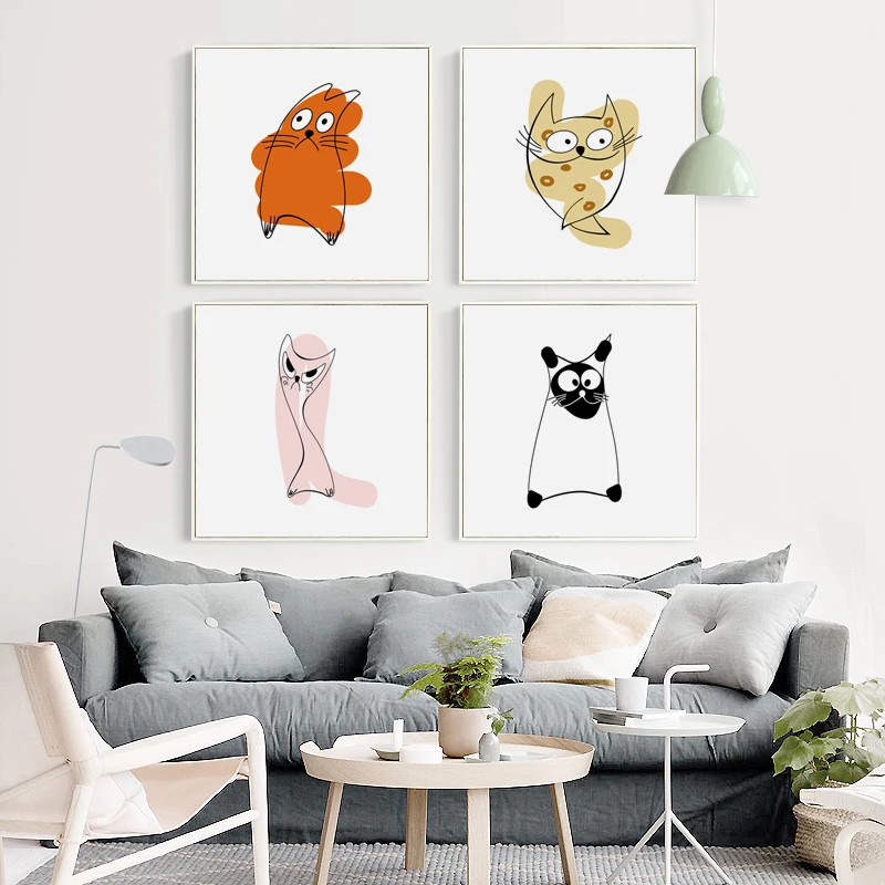 07 г простая Абстрактная Картина на холсте с изображением кошек постер