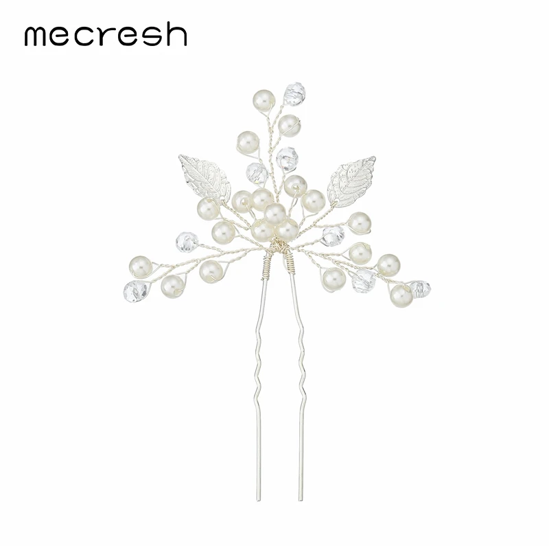 Mecresh, 2 шт./лот, ручная работа, искусственный жемчуг, заколки для волос, свадебный головной убор, серебро, золото, цвет розового золота, лист, свадебные волосы MTS078