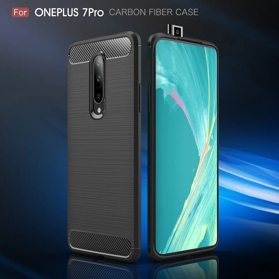 

Kolpler soft case for OnePlus 7 Pro case Carbon Fiber Texture soft TPU Silicone bumper ON back cover for 1+7 Pro case