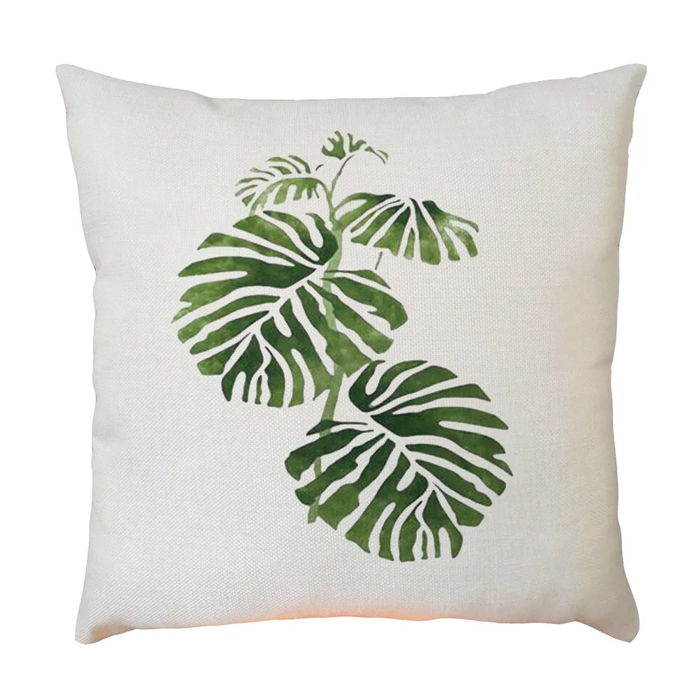 45cm*45cm Green Plant Cushion Cover Tropic Leaves Printing Linen Throw Pillow Case Home Decorative Simple For Sofa | Дом и сад