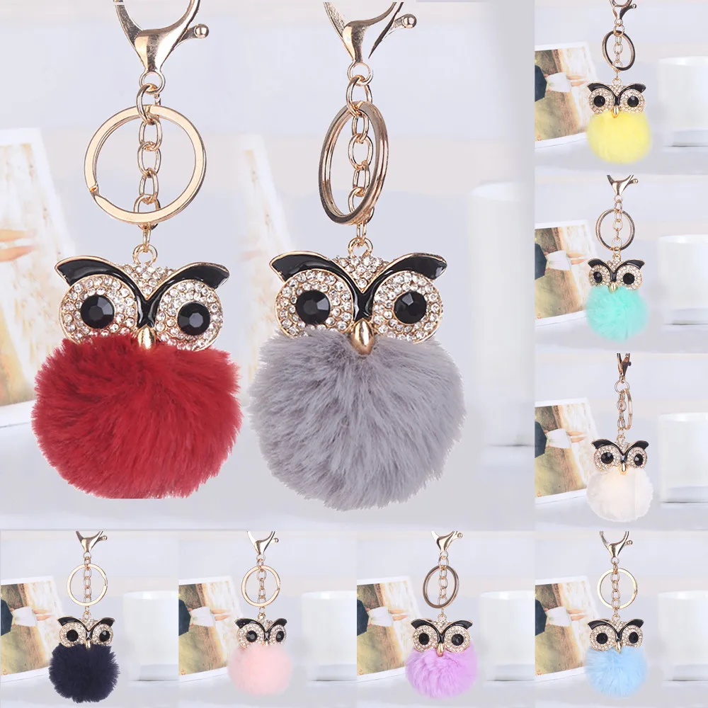 Женский брелок с помпонами простой из искусственного кроличьего меха брелоки