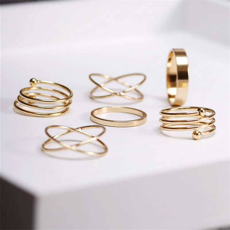 6 шт. в стиле панк цвет золотистый стекируемые Knuckle Midi Кольца для женщин перстни