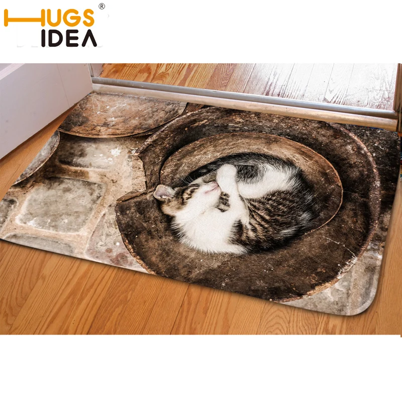 Напольный коврик HUGSIDEA с 3D принтом Kawaii Cat для спальни прихожей нескользящий мягкий