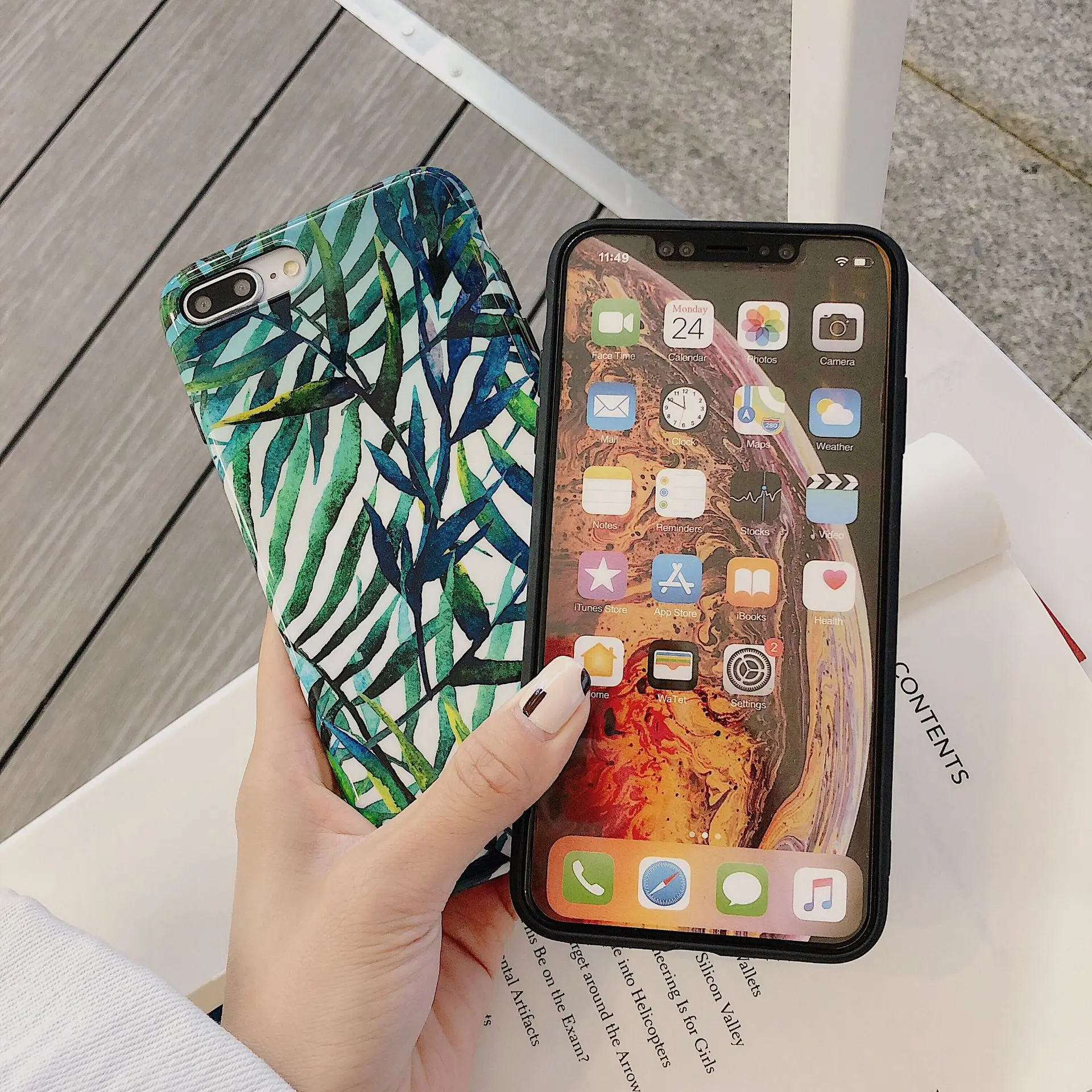 Art Retro Summer Green leaf Korean Phone Case For iPhone 7 Puls 6 6S 8 X XS XR Xsmax Cases Cute Soft Silicone Cover |