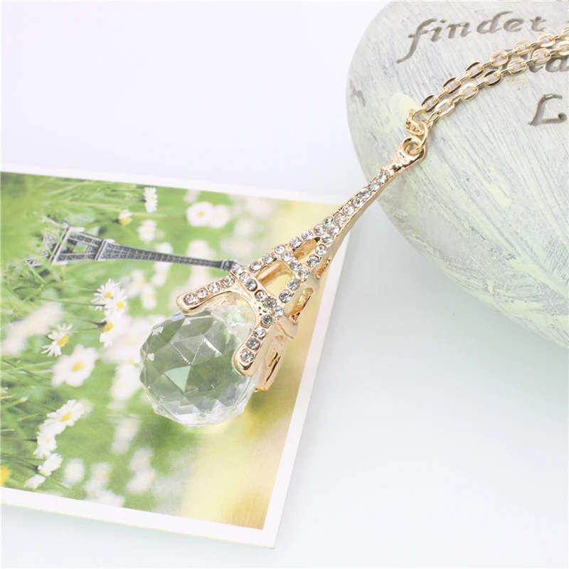 Париж Эйфелева ожерелье с Башней хрустальные стразы шар подвеска длинная