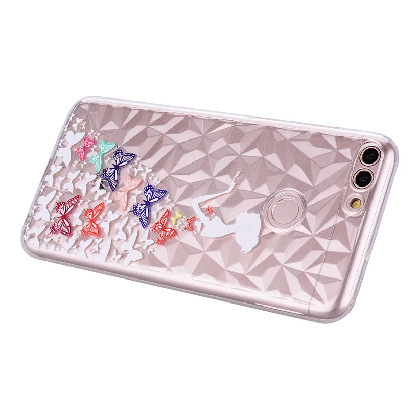 HEMASOLY Case For Huawei P Smart Clear Enjoy 7S FIG-LX1 FIG-LA1 FIG-LX2 FIG-LX3 Silicone Diamond Rhombus Pattern Cover |