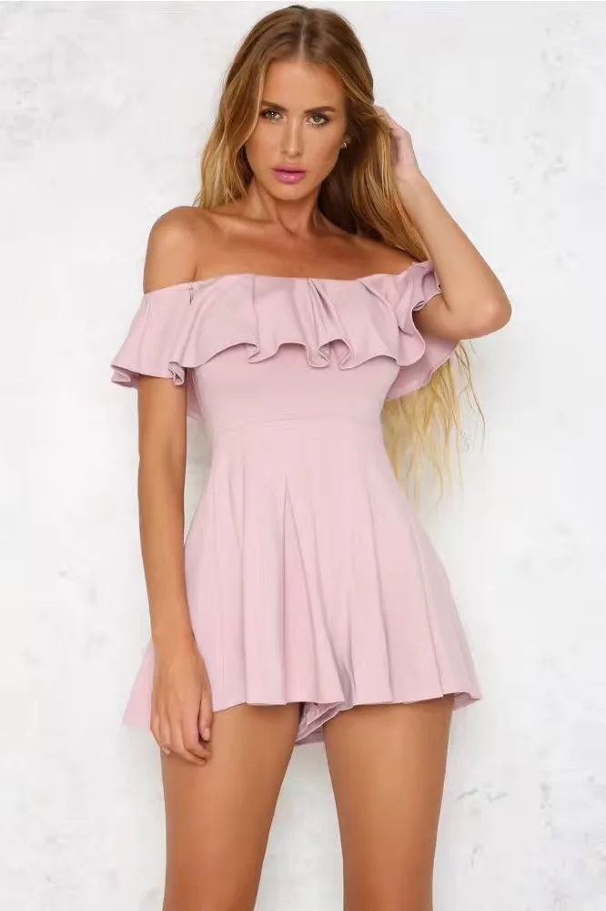 Женские вечерние мини комбинезоны элегантные пляжные короткие розовые вязаные