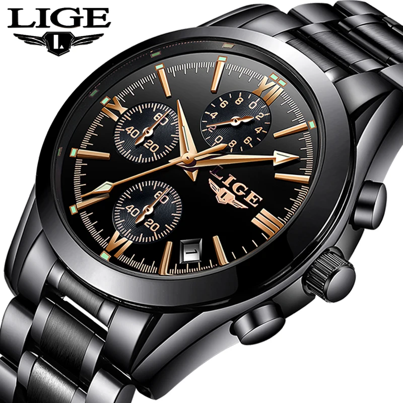 

Relogio Masculino мужские часы LIGE Лидирующий бренд Роскошные Модные Бизнес Кварцевые часы мужские спортивные полностью стальные водонепроницаемы...