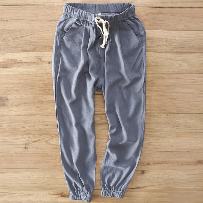 Men's New Summer Casual Pants Natural Cotton Linen Trousers White Elastic Waist Flare Man's Elegant and comfortable | Мужская