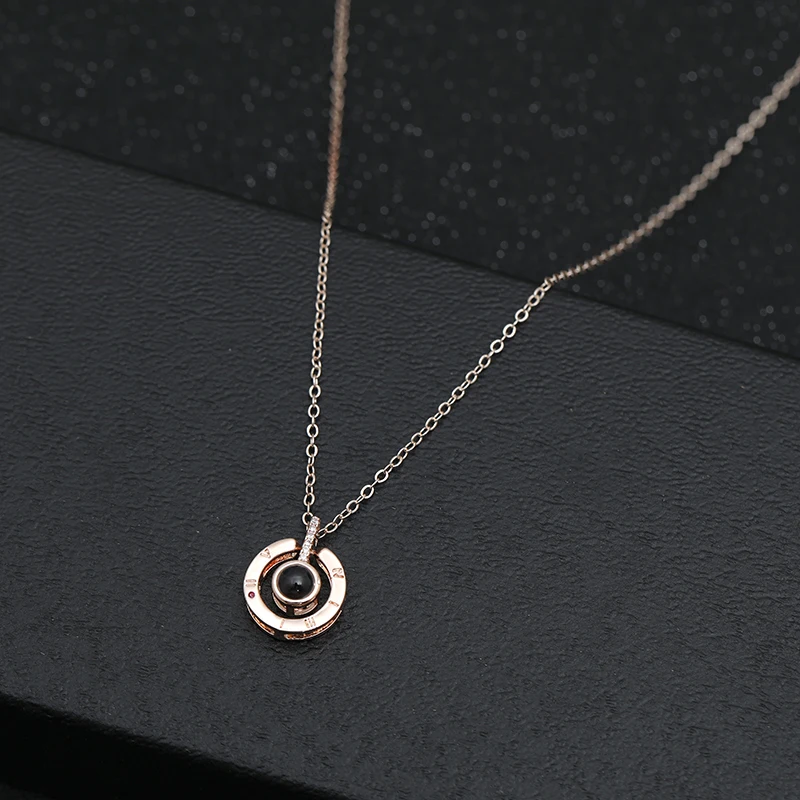 

Rose Gold Fashion Trends Cubic Zircon Round Pendant Necklace Romantic Love Memory Wedding Necklace