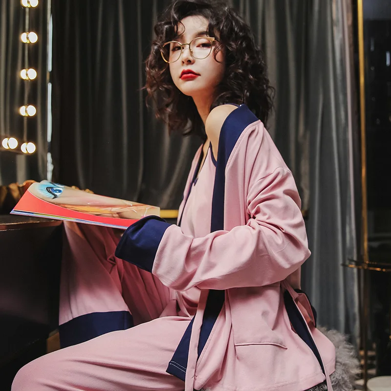 Весенне летние пижамы комплект для женщин сна хлопковая Сексуальная домашняя