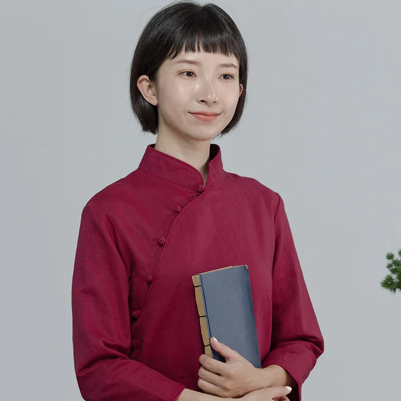 Чайная осенняя одежда Женская Ретро рубашка Cheongsam с пуговицами в китайском стиле