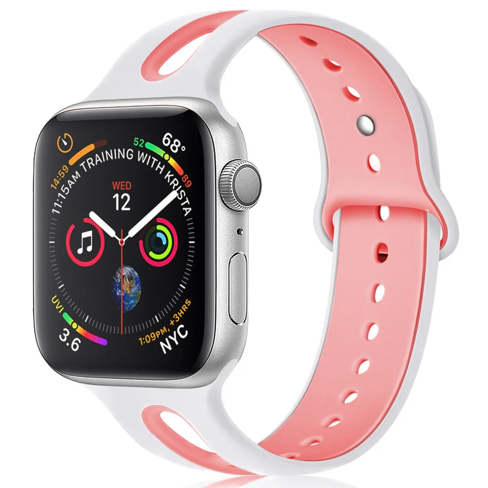 Силиконовый ремешок для apple watch band 44 мм 40 мм наручных часов iWatch, ремешок 38 мм 42 мм дышащий спортивный ремешок Браслет apple watch 5 4 3 2 1