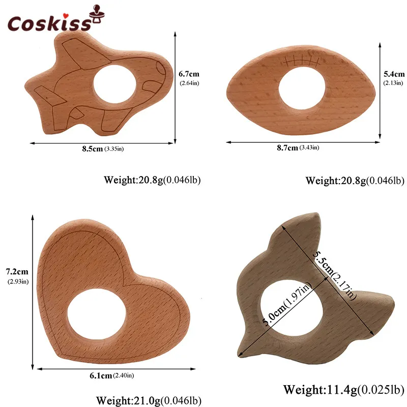 Mordedor de madera de dibujos animados para beb&eacute;, 10 piezas, dentici&oacute;n de beb&eacute; con forma de Animal Natural puro, mordedor de madera para lactancia, juguetes colgantes DIY para ni&ntilde;a-3