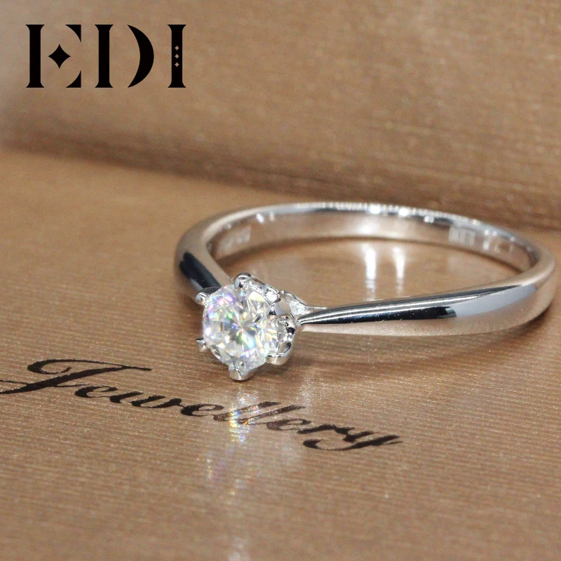EDI 0.4ct солитер муассанит кольцо с 4 зубцами стандартная Серебряная лабораторная