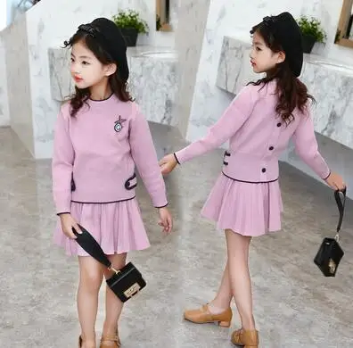 

Girls Clothing Set Autumn Children Fashion Knitted Long sleeved Sweater+ Pleated Skirt 2pcs Suits Kids Outfits Girl Clothes Sets