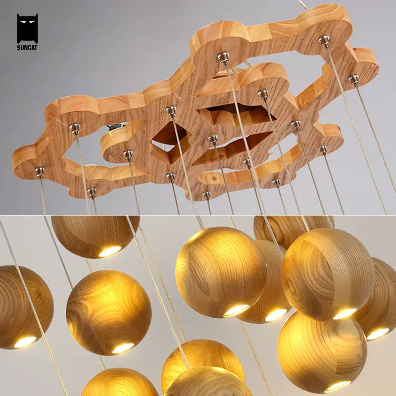 Круглый шар деревянный люстра светильник современный скандинавский японский