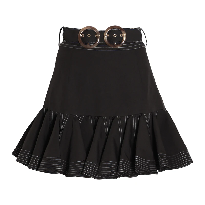 black TWOTWINSTYLE элегантная однотонная женская юбка с высокой талией и оборками облегающая мини-юбка женская модная одежда летняя Новинка - Цвет: black