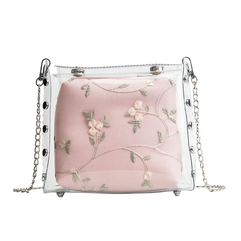 Transparent Jelly bag 2019 Summer New Quality Women's Designer Handbag Lace Flower Chain Shoulder Messenger Purses Bolsas | Багаж и