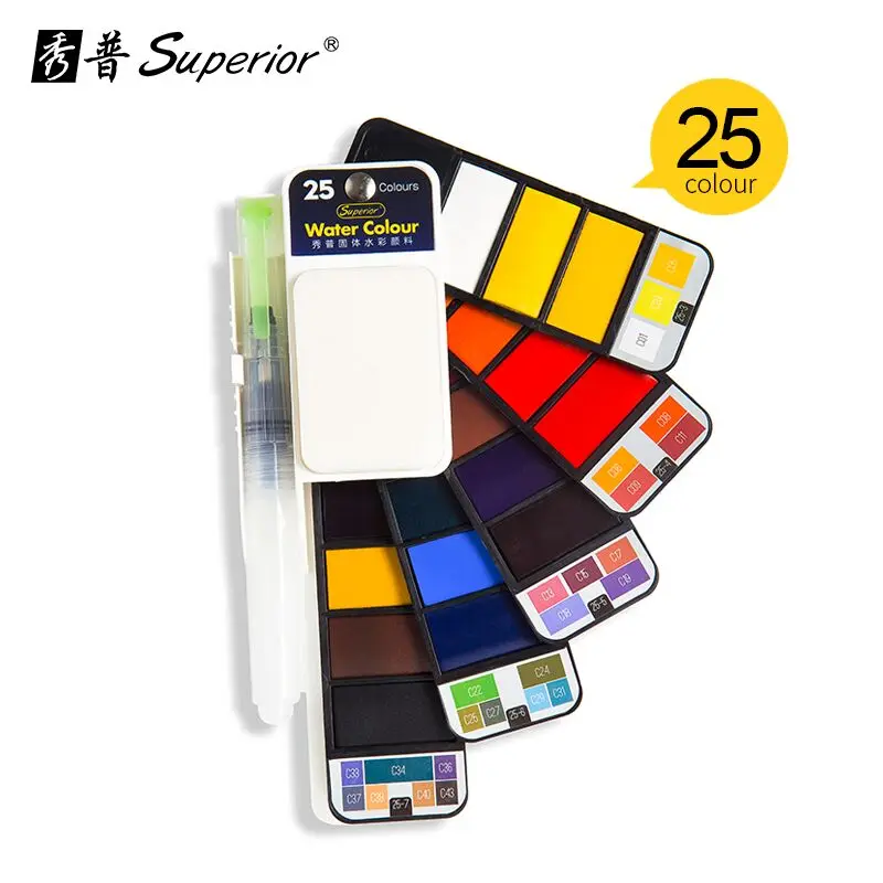 25 Colors Улучшенный 18/25/33/42; однотонные сапоги до середины голени акварельные краски в наборе с водяная кисть складная дорожная воды Цвет для татуажа, пигмент для мануального татуажа сделать дропшиппинг - Цвет: 25 Colors