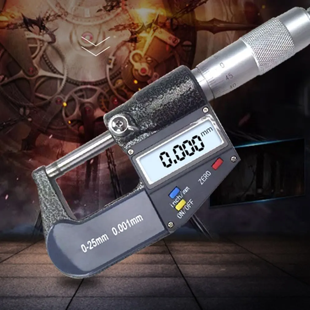 Электронный цифровой микрометр Калибр хромированный наружный диаметр 0 25 50мм 001 мм|Микрометры| |