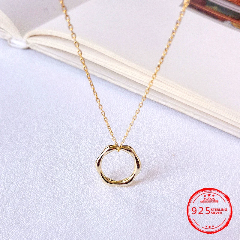 

European Hot Style Sterling Silver Simple Fashion Gold Round Pendant Choker Necklace Women Jewelry