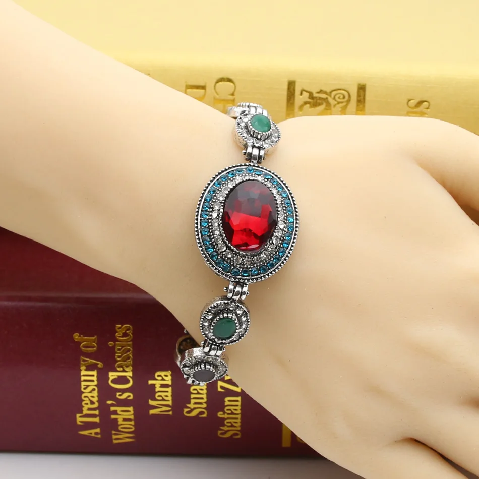 Женский браслет SUNSPICE MS Morocco винтажный с зелеными кристаллами античный