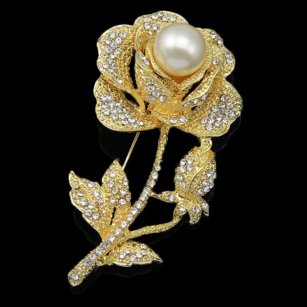 Романтический Роуз Цветочный Кристалл Броши Для Женщин Перл Свадебный Брошь