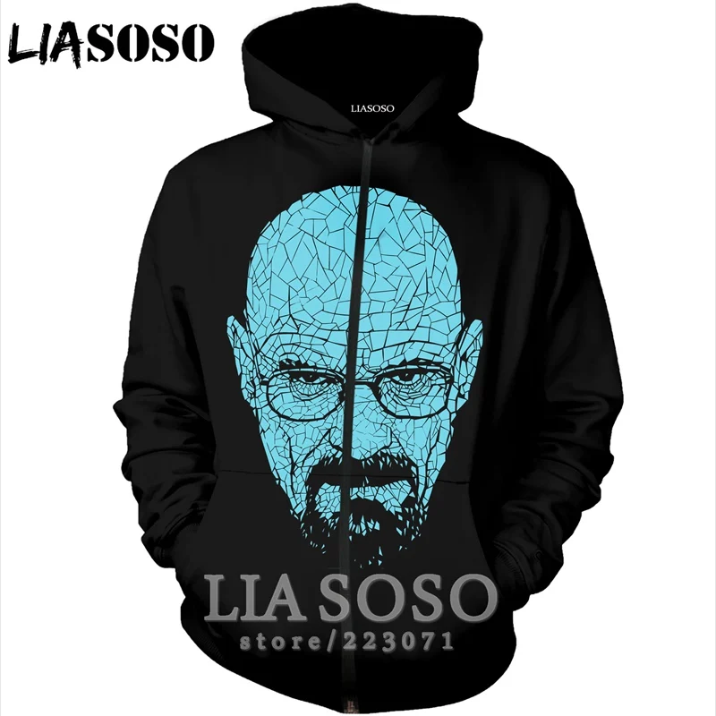 LIASOSO Новая мода для мужчин и женщин 3D принт сериал Breaking Bad Zipper толстовка унисекс