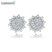luoteemi sunflower cubic zirconia stud earring for women korean fashion jewelry chanel earrings for teens bijoux femme wholesale
