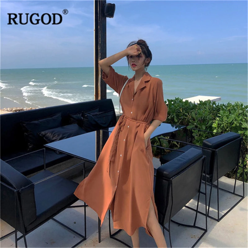 Женское платье RUGOD однотонное однобортное облегающее с треугольным вырезом по