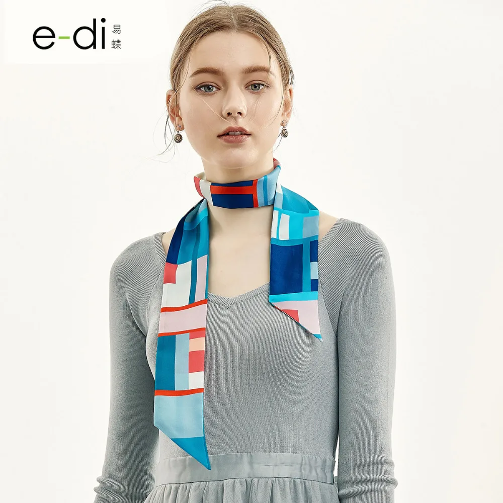 

[BAOSHIDI]2019 New Fashion Double face neckscarf,100% Twill Silk skinny Scarf, multi-use head, waist, hair, hat, handbag scarf