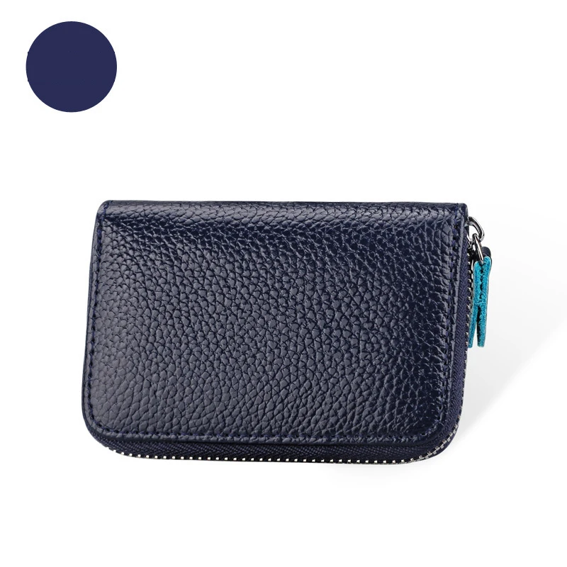 dark blue Короткий кошелек RFID на молнии, кредитная карта, кожа, в форме органа, сумка для карт, многофункциональная воловья кожа, визитница, маленький тонкий кошелек - Цвет: dark blue