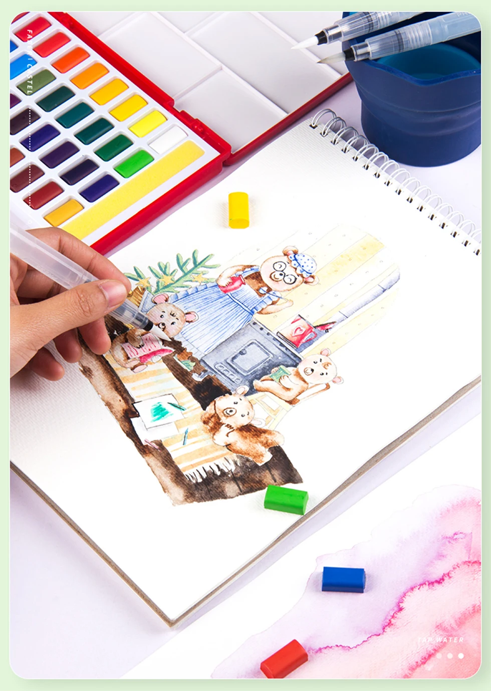 Faber Castell Акварельная кисть, ручка для хранения воды, специальная телескопическая ручка для художественной стирки в краску, чашка для акварельной живописи